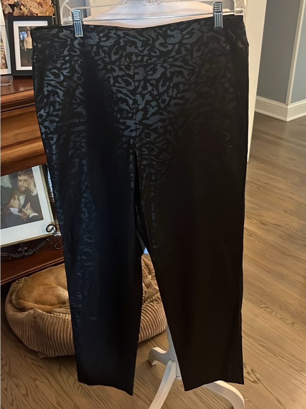 Black Jacquard Straight Leg Women's Pants